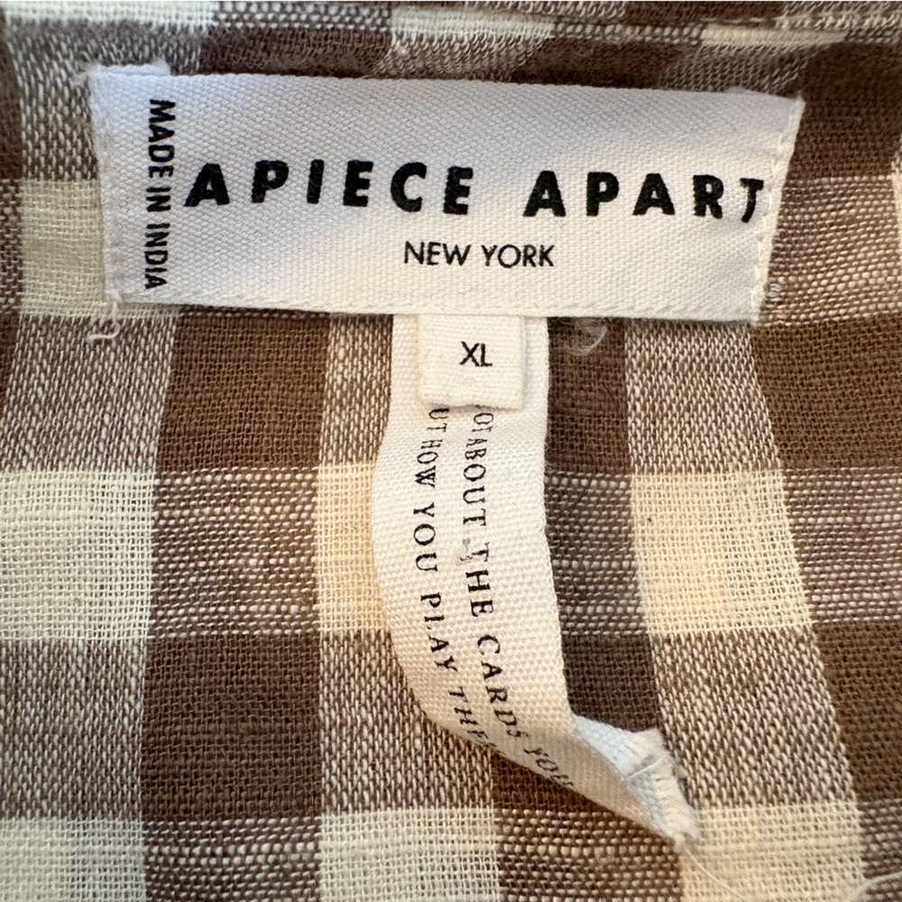 Apiece Apart Maurino Walnut Brown Gingham Drop Waist Dress XL - Picture 5 of 6